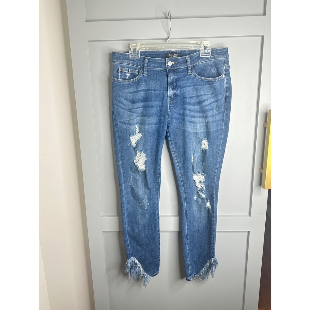 Judy Blue Distressed Skinny Jeans Frayed Hem Women's Size 11/30‎